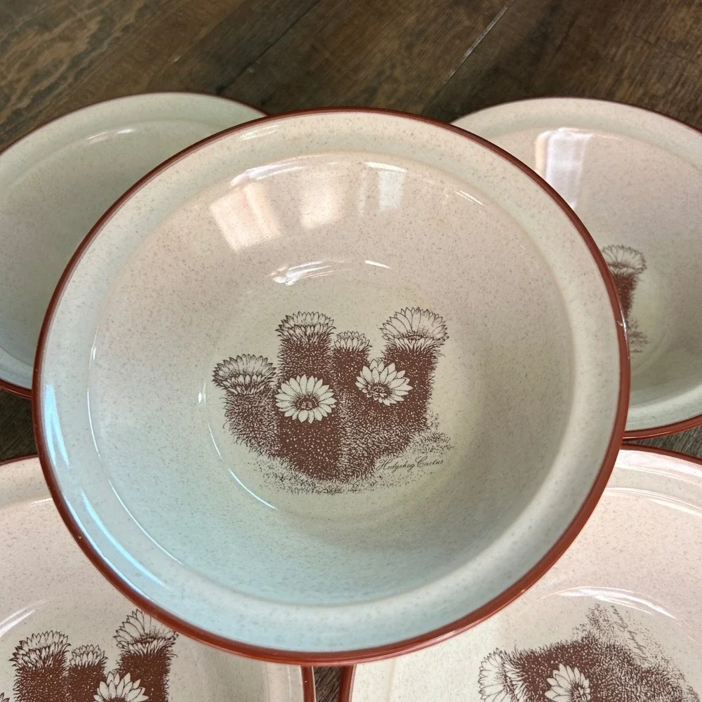 Noritake Desert Flowers Stoneware Bowls 8341 Hedgehog Cactus Set of 5 Japan 6.5